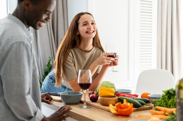 Close up smiley woman and man indoors