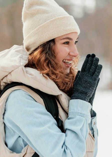 Free Photo close-up smiley woman outdoors