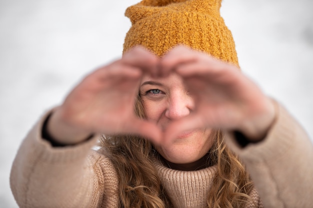 Free Photo close up smiley woman outdoors