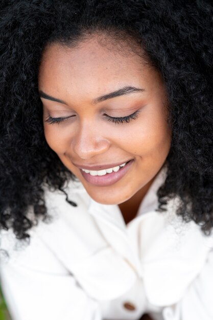 Close up smiley woman posing