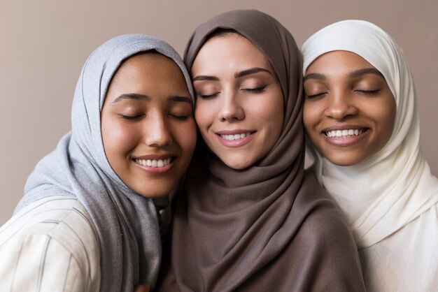 Close up smiley women with hijab