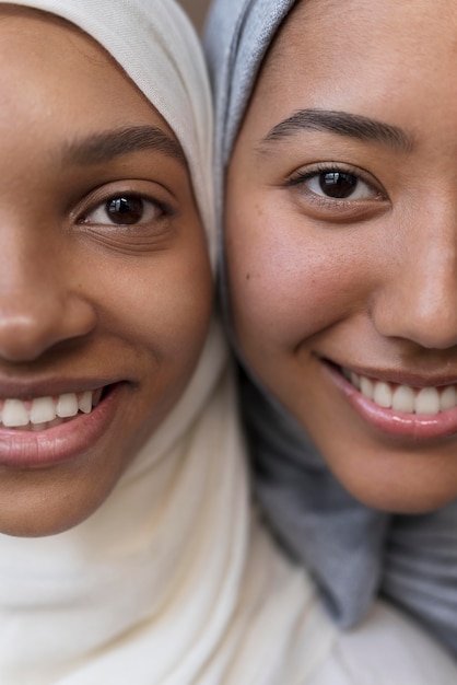 Free Photo close up smiley women with hijabs