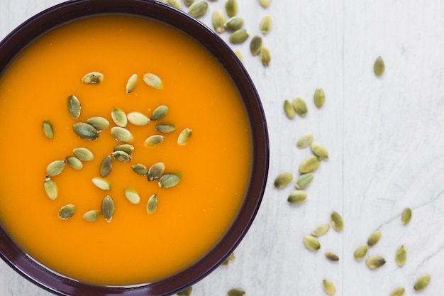 Close-up soup and seeds