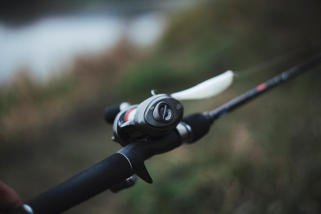 Close-up of spinning reel for fishing