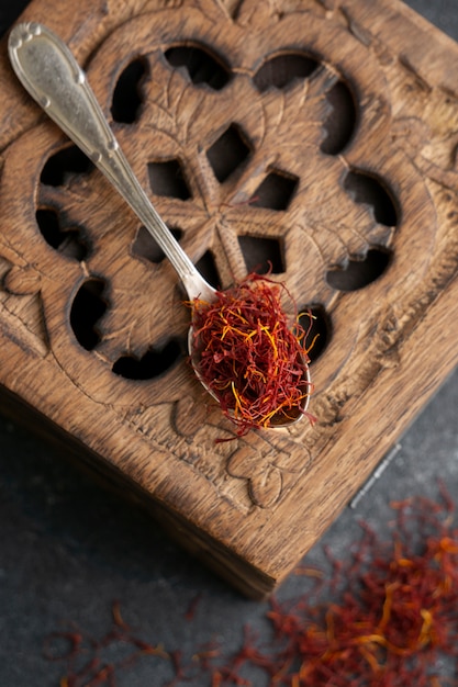 Free Photo close up on spoon full of saffron