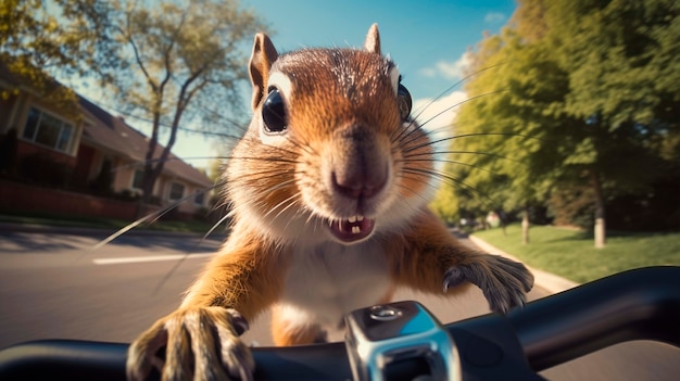 Free Photo close up on squirrel on bike