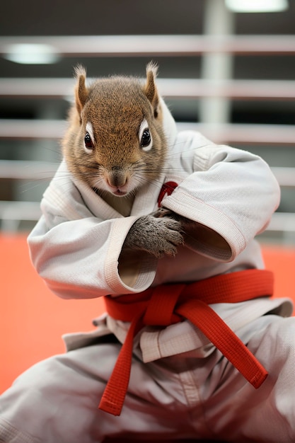 Close up on squirrel doing martial arts