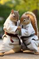 Free photo close up on squirrels doing martial arts