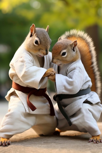 Close up on squirrels doing martial arts