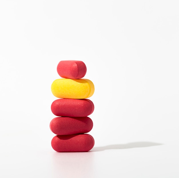 Free photo close-up of stacked pills with copy space