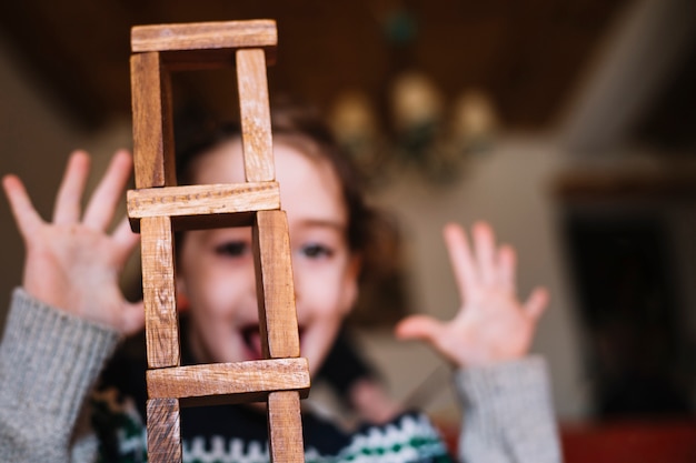 Free Photo close-up of stacked wooden blocks