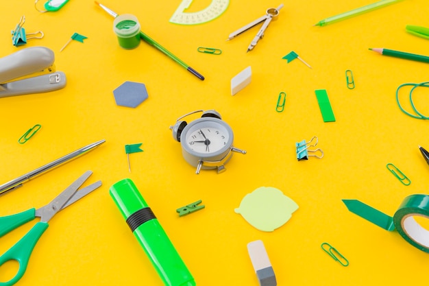 Close-up stationery objects on the table