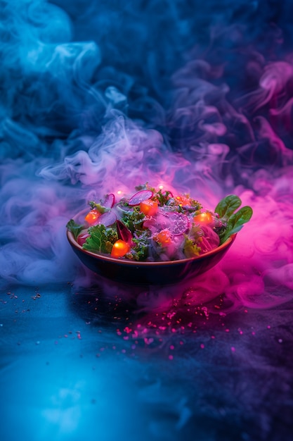 Free photo close up on street food in neon light