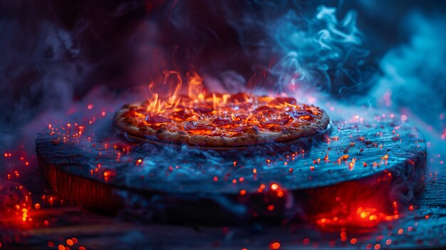 Close up on street food in neon light