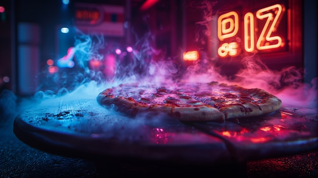 Free photo close up on street food in neon light