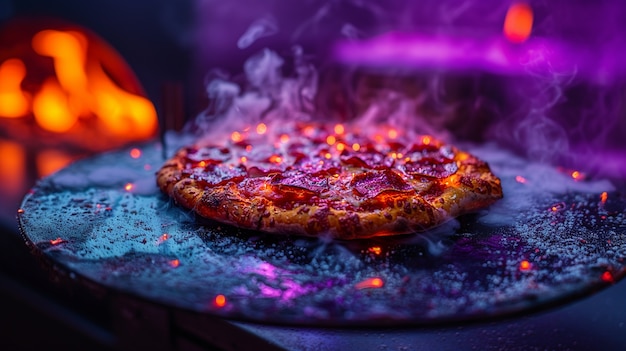 Free photo close up on street food in neon light