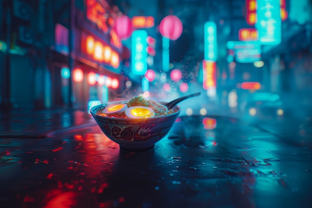 Free photo close up on street food in neon light