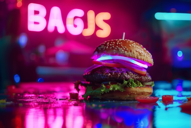 Free Photo close up on street food in neon light