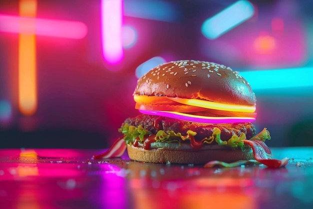 Free photo close up on street food in neon light