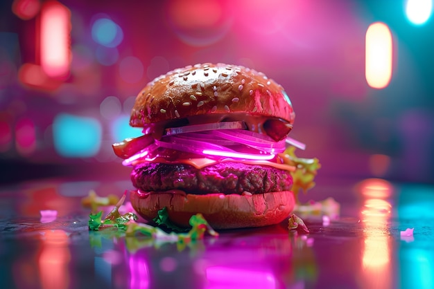 Free photo close up on street food in neon light