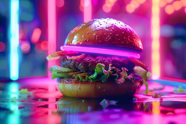 Free photo close up on street food in neon light