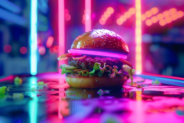 Free photo close up on street food in neon light