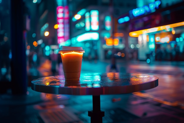 Free photo close up on street food in neon light