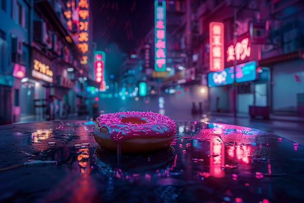 Free photo close up on street food in neon light