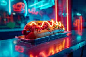 Free photo close up on street food in neon light