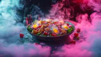 Free photo close up on street food in neon light