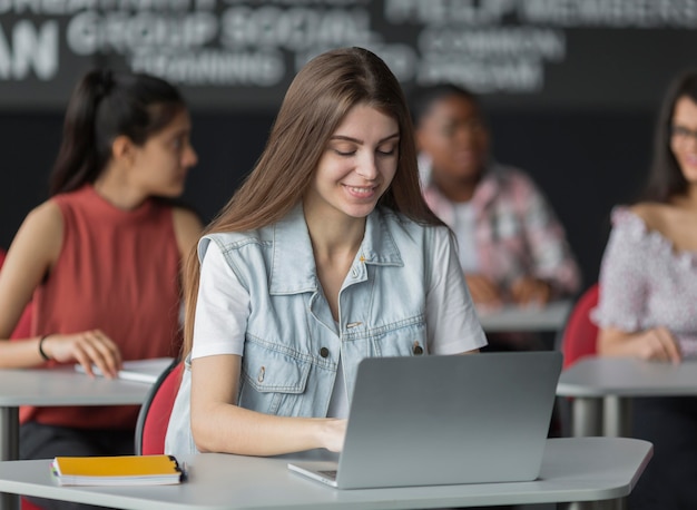 Close up students in classroom