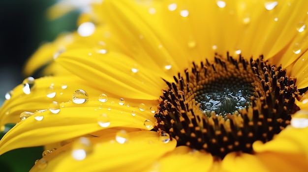 Free photo close-up of sunflower with dew drops