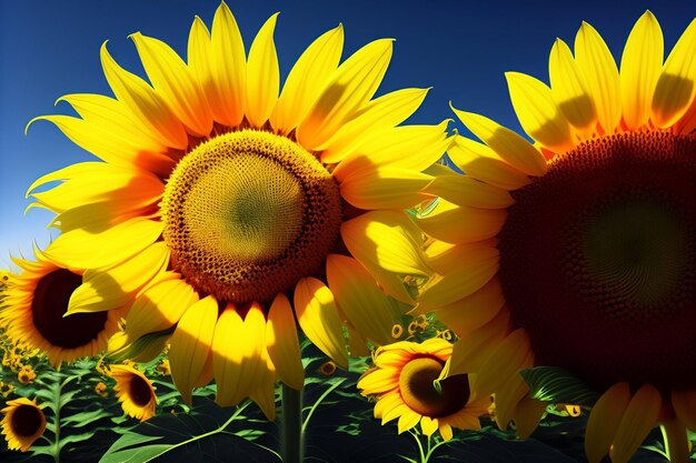 A close up of a sunflower with a red flower in the center.