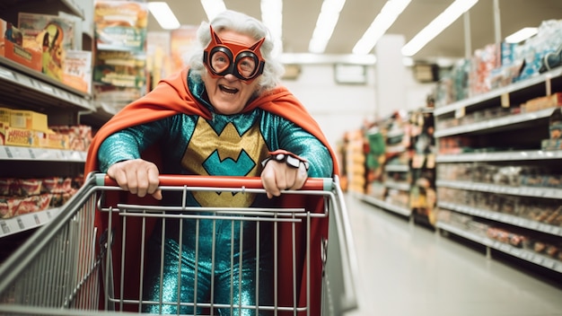 Free photo close up on superhero doing the groceries