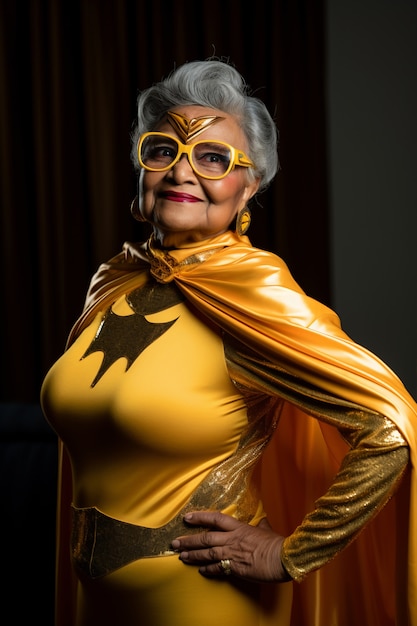 Free Photo close up on superhero woman in yellow costume