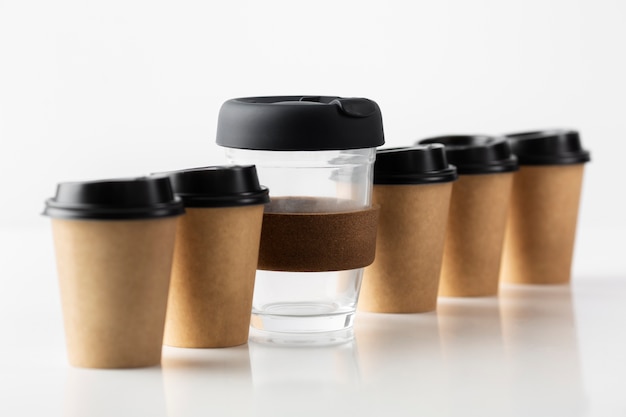 Free photo close up on sustainable coffee cup alternatives