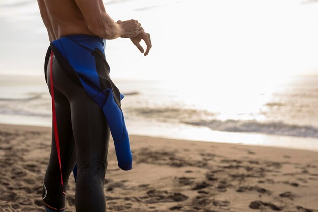 Close-up swimmer at beach