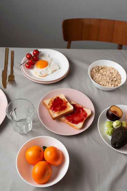 Close up on table full of food