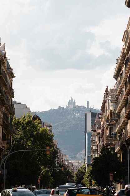 Close up on tall buildings against the sky