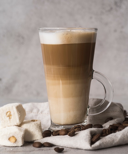 Close-up tasty cappuccino with milk