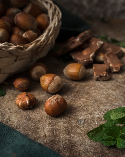 Close-up tasty hazelnuts on the table