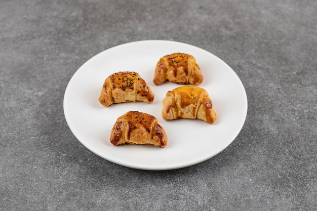 Close up of tasty homemade cookies on whiten Plate