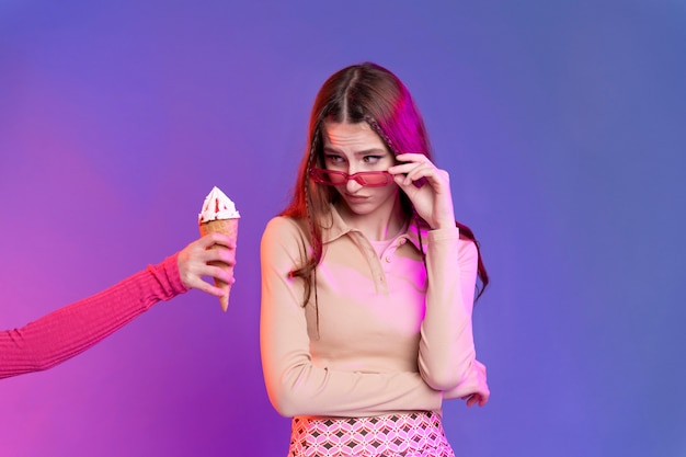 Close up teenager looking at ice cream