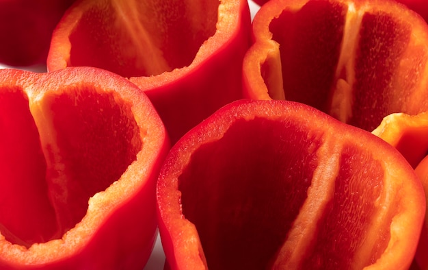 Close-up texture of chopped red bell pepper