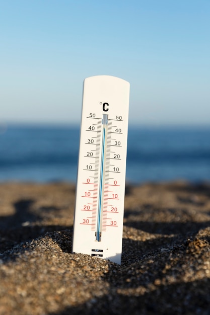 Close up on thermometer showing high temperature