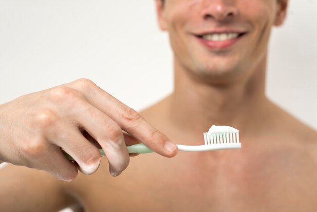 Close up toothbrush with toothpaste