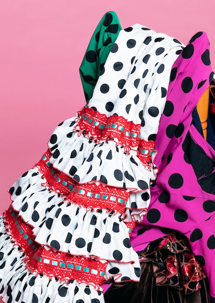 Close-up traditional flamenco dresses