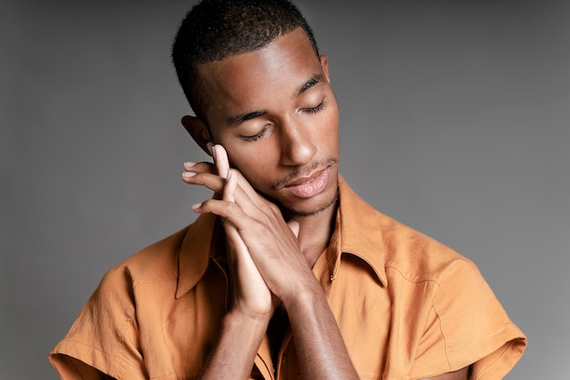 Close up transgender model posing