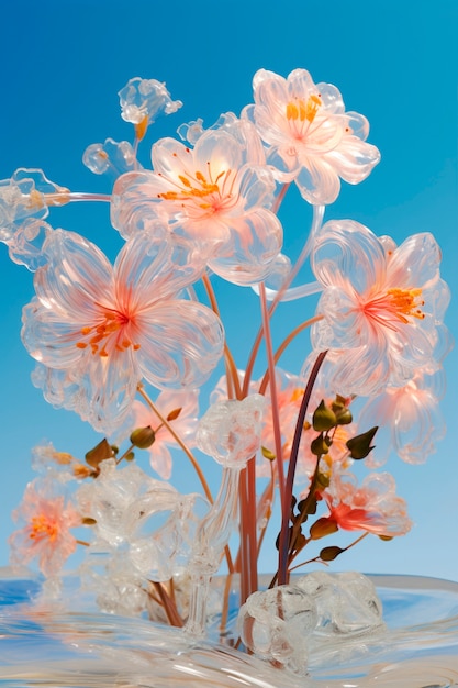 Free photo close up on transparent glass roses