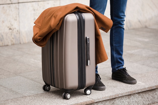 Close-up traveler with luggage